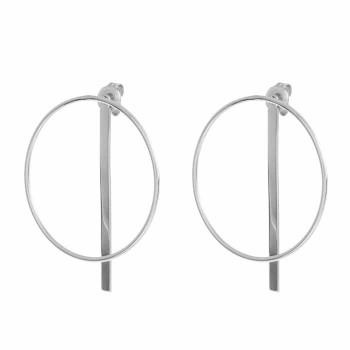 Large Circle Bar Silver Earrings