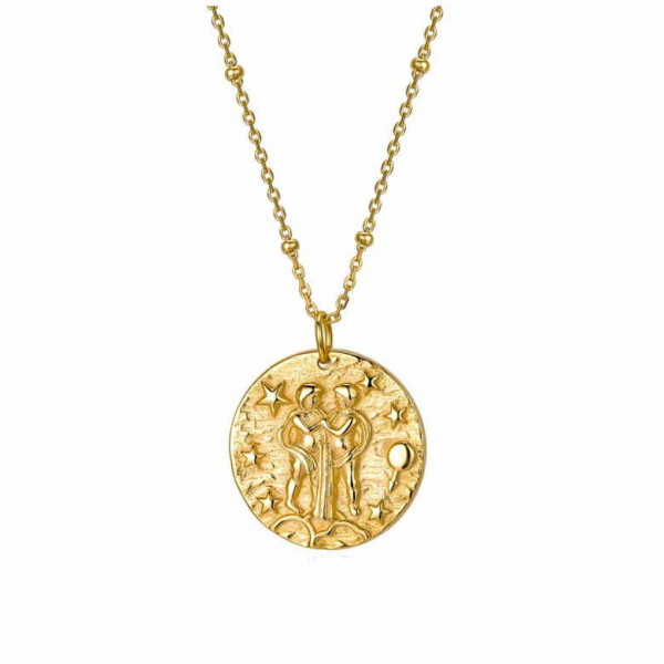 14k Solid Yellow Gold Gemini June Zodiac Sign Horoscope Pendant Necklace |  eBay