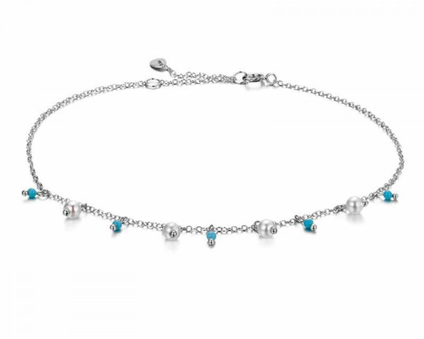 Silver Anklet Pearl Charms