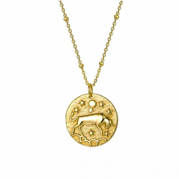 Amazon.com: Solid 14k Yellow Gold Round Taurus Zodiac Sign Bull Disc Pendant  Necklace with Figaro Chain, 16